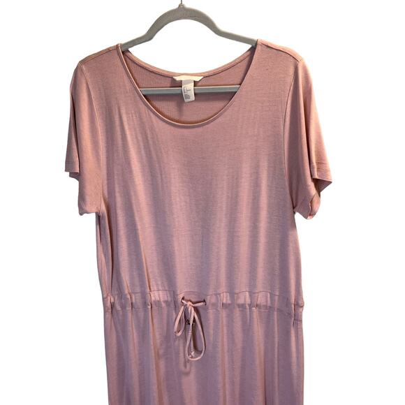 H&M Women's Pale Pink Knit Round Neck Short Sleeve Mini Dress Size Large - Picture 3 of 10